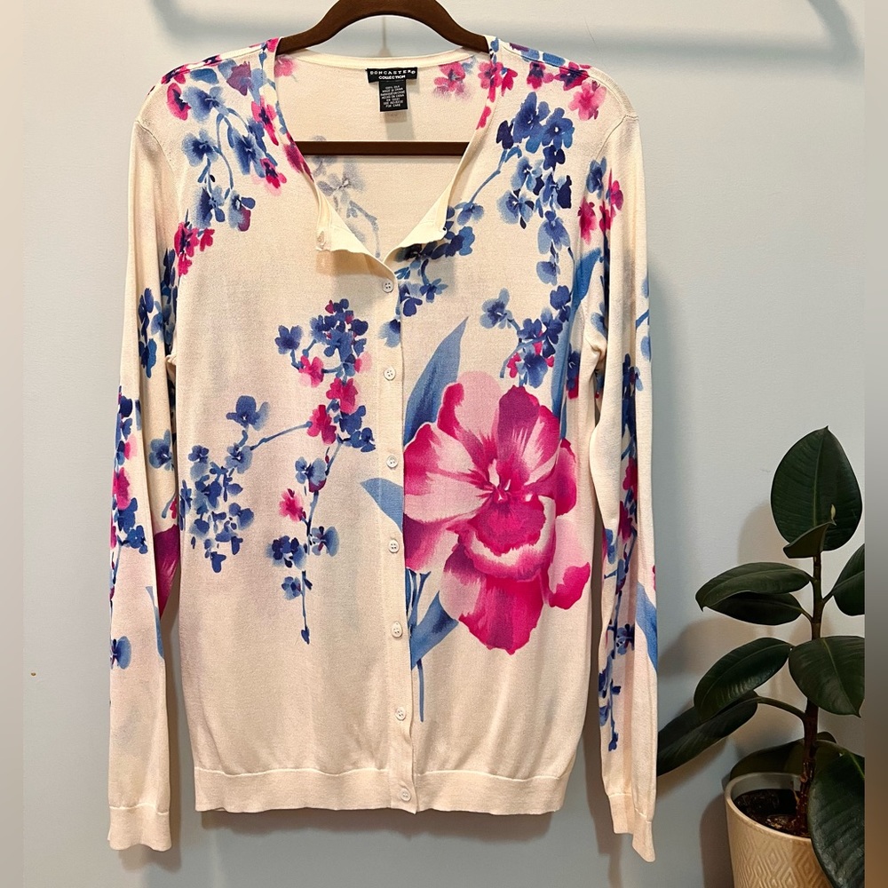 Doncaster Collection ~ Berry Blue & Fuschia Pink Floral Women’s Cardigan